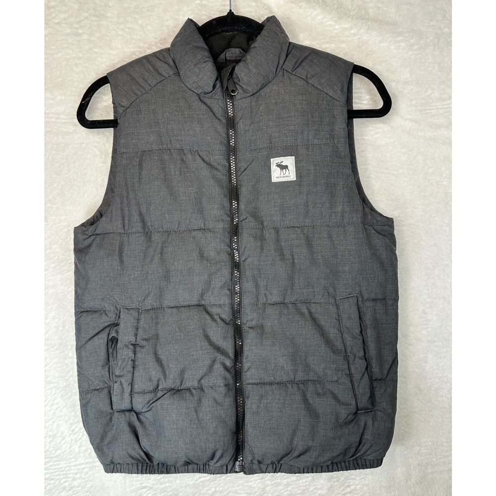Abercrombie Puffer Vest Kids 11/12 Gray Full Zip Logo Quilted Outerwear